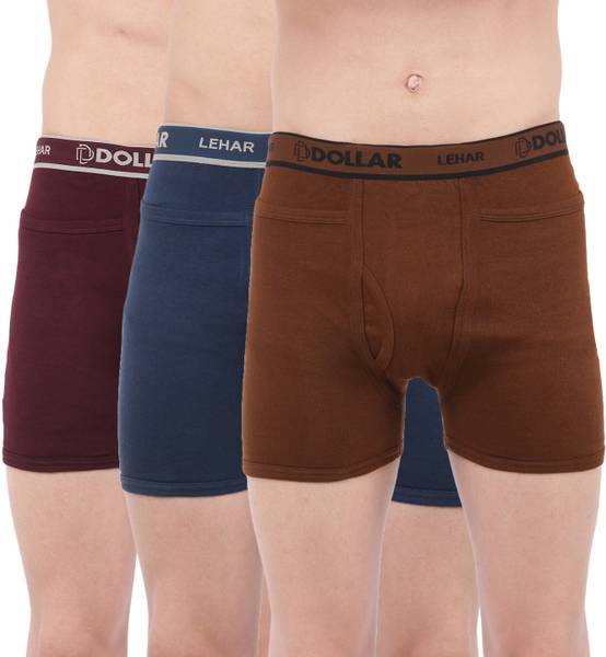 Dollar Men Dollar Lehar Mens Combed Cotton Trunk - Pack of 3 - Actual Colour May Vary Brief