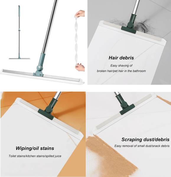 QOZWEID 3 in 1 magic broom floor wiper wet dry 180 degree for bathroom glass sweeper Plastic, Silicone Wet and Dry Brush