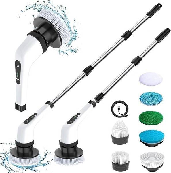ADKMPTY Electric Spin Scrubber, Cordless Cleaning Brush with 8 Replaceable Brush Heads Plastic Wet and Dry Brush