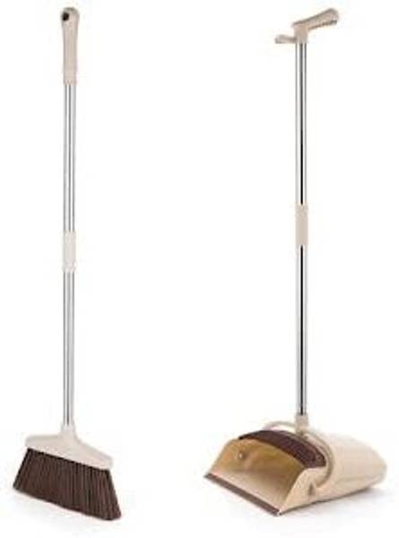 santsales Broom & Dustpan Set Stand Up Broom Head and Dust Pan Combo,Built-in Wisp Scrape Microfibre Wet and Dry Brush