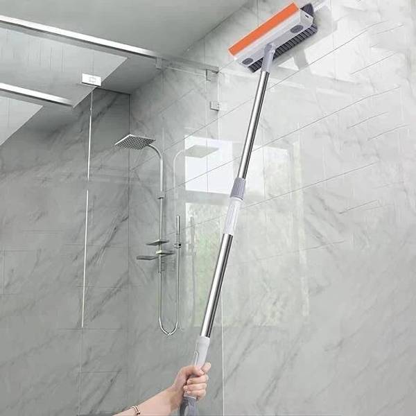 seox 2 in 1 Floor Scrub Brush with Squeegee, Floor Brush Scrubber Plastic Wet and Dry Brush