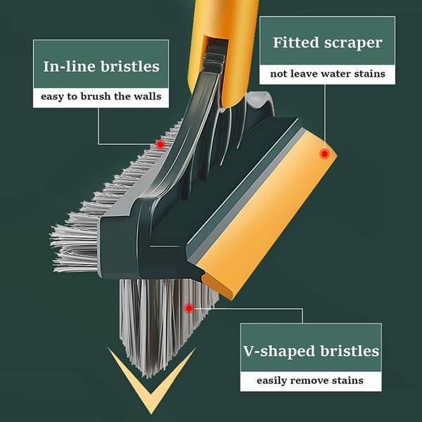 OXQFYBK 3 in 1 Bathroom Cleaning Brush with Wiper,Tiles Cleaning Brush Plastic Wet and Dry Brush