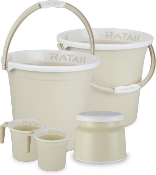 RATAN Plastic Bath Set of 5 Combo, 25L Bucket x 2, Stool x 1, 1L Mug x2 25 L Plastic Bucket