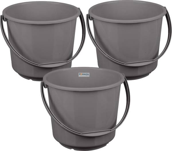 HOMESTIC Plastic Bucket for Cleaning & Storage|Plain Bucket|5 LTR|Pack of 3|Gray 5 L Plastic Bucket
