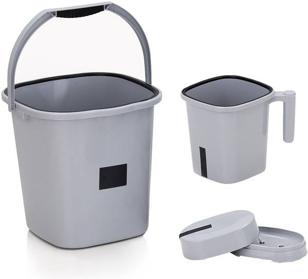 AK HUB New Standard Plastic Bathroom Set Bucket (18 L)& Mug (1.5 L)& Soap Case (Grey) 18 L Plastic Bucket