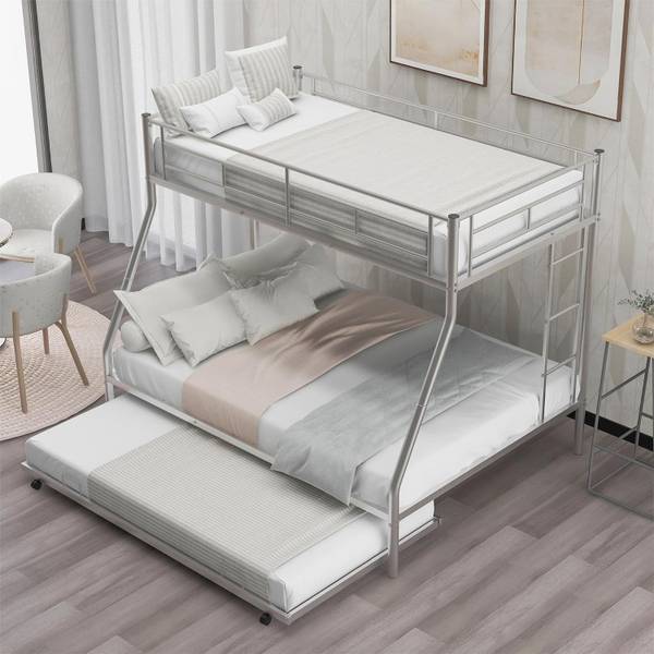 IRONIC HOUSE Twin Over Full Metal Bunk Bed Heavy Duty Bed Frame with Safety Guard Rail,Ladder Metal Bunk Bed