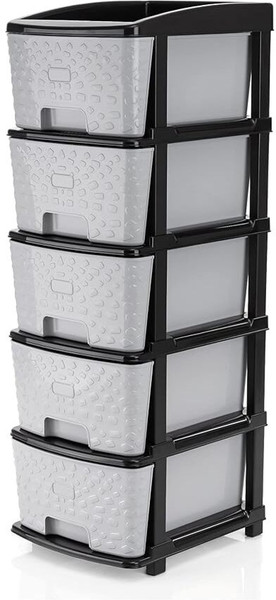 TEX-RO Chest of Drawers : Grey & Black 5 Layer Plastic Free Standing Chest of Drawers