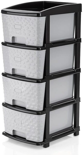 TEX-RO Chest of Drawers : Grey & Black 4 Layer Plastic Free Standing Chest of Drawers