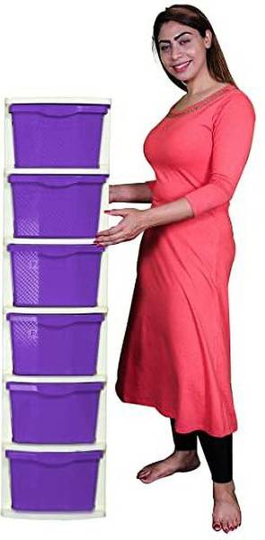MY International Purple Color 6 Layer Storage Drawer Organizer Plastic Free Standing Chest of Drawers