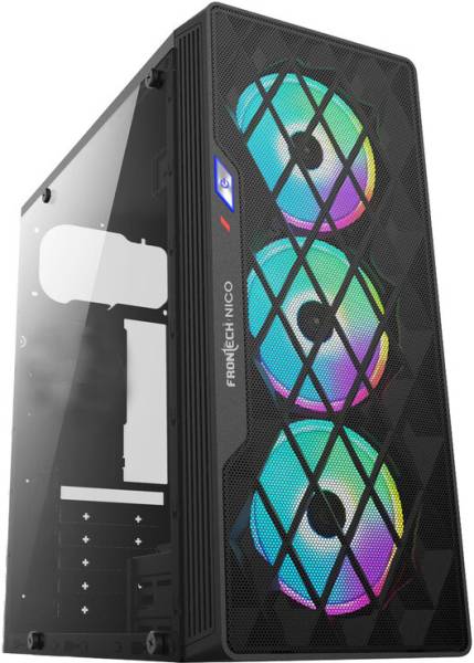 Frontech NICO Gold Range Computer Case | 2+1 USB(1.0&3.0) | Front Audio | 3- 120mm Fan Mid Tower FT-4357 Cabinet