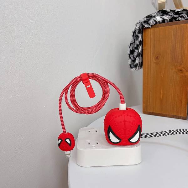 Micvir Charger Cover for iPhone 18W-20W Charger, 3D Cartoon Spider Man Red, Spiral Cable Protector