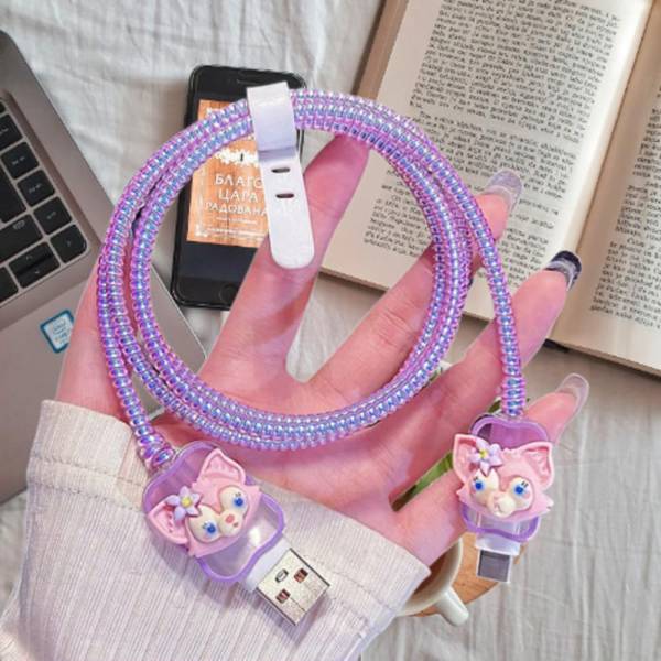 Micvir Charger Cover for Samsung 25W Charger, 3D Cartoon Design Lina bel Purple, Spiral Cable Protector