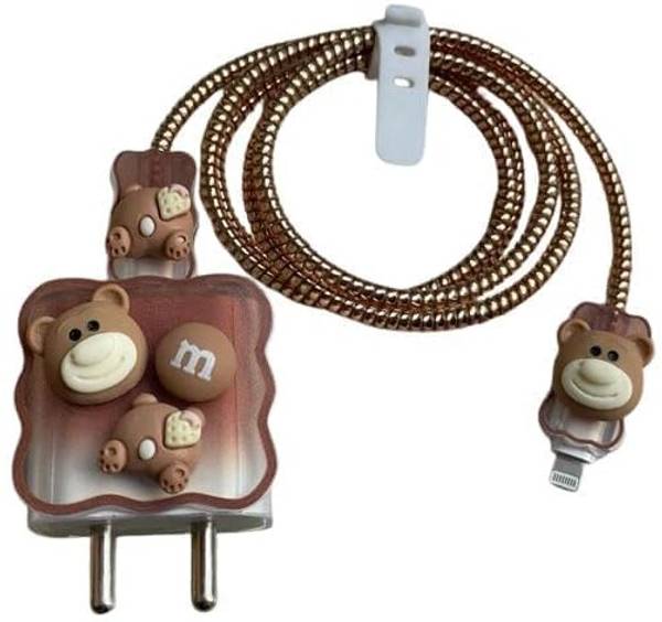 AUDICE Charger Cover for Samsung 25W|25WATT Type C Adapter Full Protection BROWN TEDDY Cable Protector