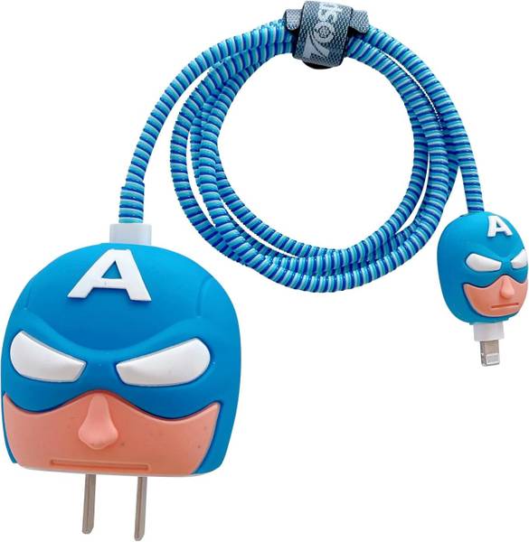 AIFEI Charger Cover for iPhone 18W-20W Charger, 3D cartoon blue captain america Cable Protector