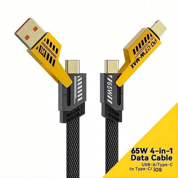 GadgetKing 4-in-1 Cable 1.2 m 4in1 Super Fast Charging 100 watt Metal Braided Cable 60W with lightning to type C, type C to C, Lighting to type A