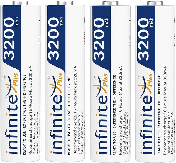 Envie 3200 mAh AA x 4 Ni-MH Infinite Plus High Capacity Rechargeable Ready to Use Battery