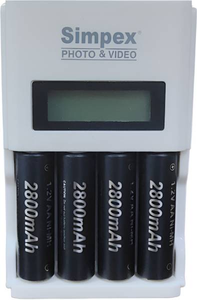 Simpex LCD Fast Charger with 2800mAh 4pc AA Ready To Use Rechargeable Camera Battery Charger