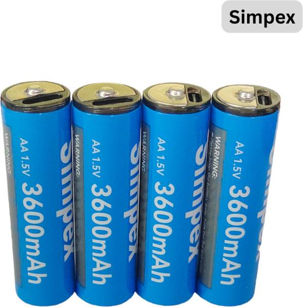 Simpex 3600mAh High Power AA Rechargeable Lithium Ion Battery with C Type Charging Camera Battery Charger