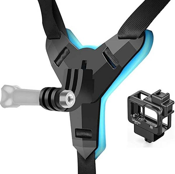 Hiffin Helmet Chin Strap Mount Housing Cage for Go pro 9, Ulazi G9-4 Cold Shoe Mount Compatible with Tripod Selfie Stick Camera Housing