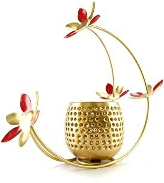 GRHANDICRAFTS FLOWER VOTIVE 65 Iron, Brass, Gold Plated, Brass 1, 1 - Cup Tealight Holder