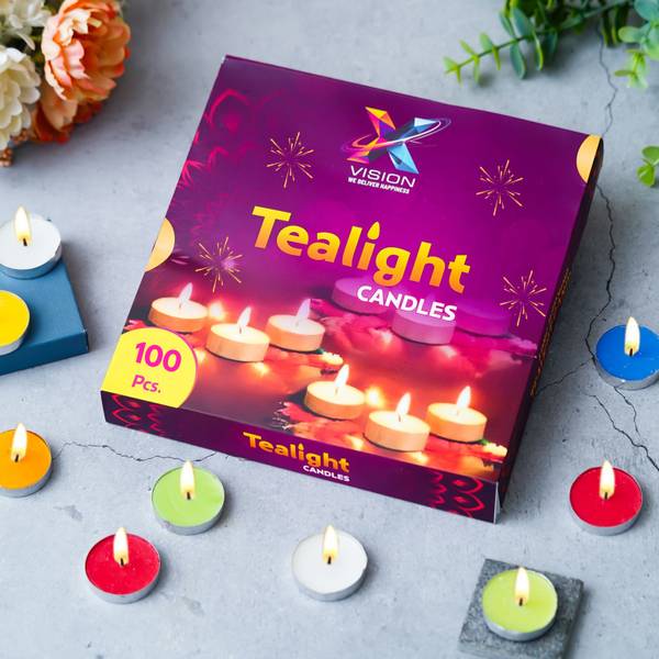 Xvision Decorative Tealight Candles - Pack of 100| Long burning Wax Candles for Festival Candle