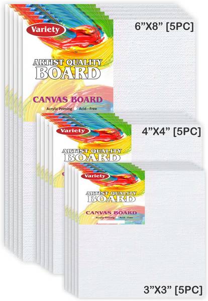 Variety Canvas 6X8 [5] 4X4 [5] 3X3 [5] Artist canvas board Cotton Medium Grain Board Canvas, Primed Canvas Board (Set of 15)