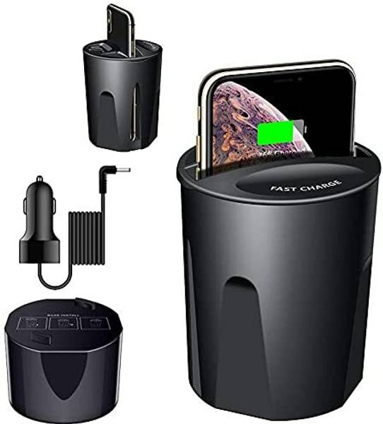 TechKing Wireless Cup Holder Car Phone Charger, Charging Support 10W/7.5W/5W Charging Pad