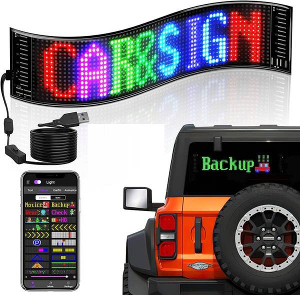 acube mart 20x64 Programmable LED Car Sign, High-Quality FPCB Flexible Screen Display Car Fancy Lights