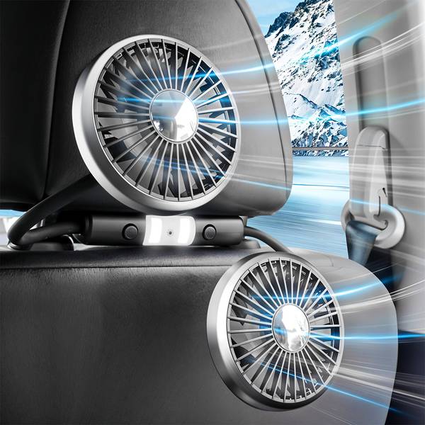 Zorbes USB Car Fan Dual Head 3 Speed Cooling Air for Rear Seats Car Interior Fan