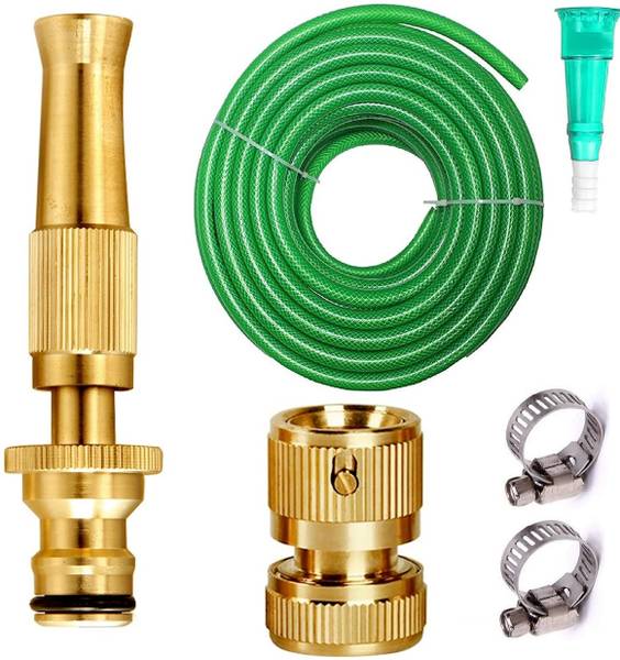 HVG TRADERS 10 METER HOSE PIPE  INCH WITH Water Spray Gun Hose Nozzles Pipe Spray Gun