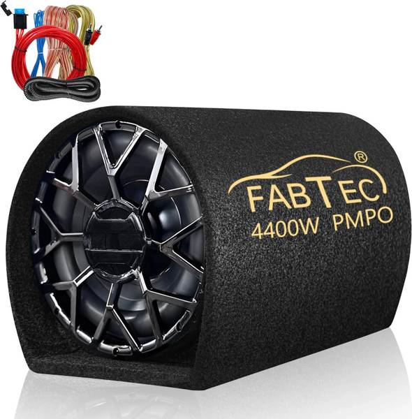 FABTEC 8 Inch Grey Car Bass Tube Subwoofer with Inbuilt Amplifier Plug & Play Bass Tube Powerful Audio & Deep Bass with Amplifier Wire Kit Subwoofer