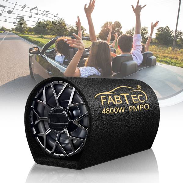 FABTEC 10 Inch Grey Active Car Bass Tube With Inbuilt Amplifier Powerful Audio and Deep Bass Subwoofer