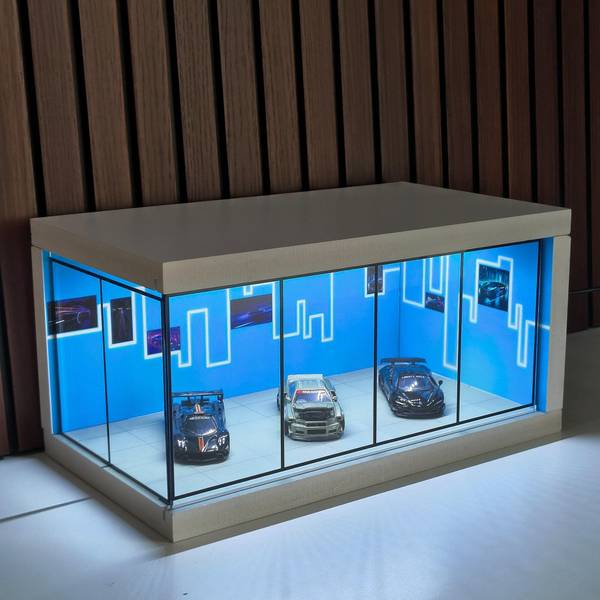 Fancy Things Luxury Miniature Car Showroom  Blue LED Display Case for Diecast Model Cars Decorative Showpiece - 19 cm