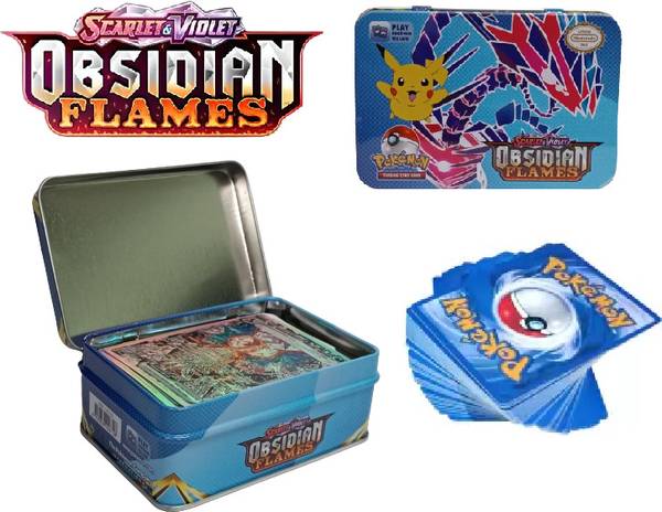 CrazyBuy Pokemon Playing Cards Obsidian Flames 41 + 1 Card Deck Metal Tin Box