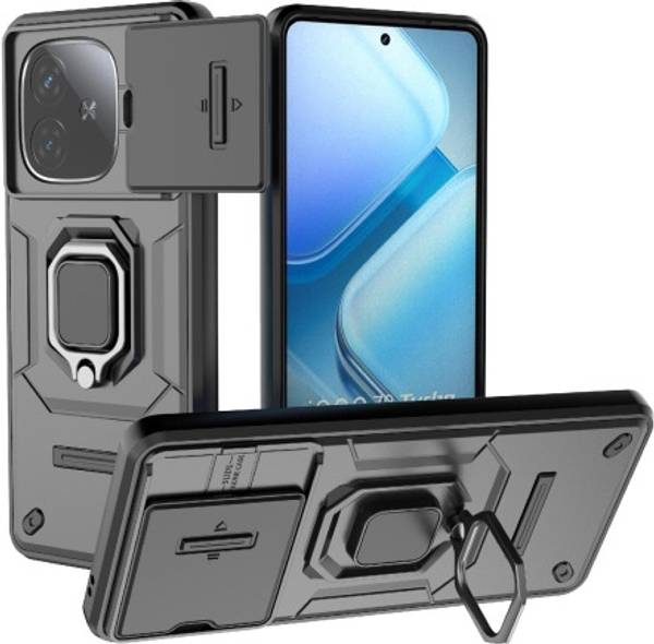 COVERLINE Back Cover for iQOO Neo 10R Shockproof Military with Stand Sliding Camera Cover Case