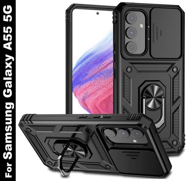 Moshking Back Cover for Samsung Galaxy A55 5G with Sliding Camera Shield & 360 Protection Ring Stand Phone Case