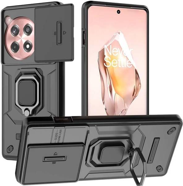 Lustree Back Cover for OnePlus 12R Sliding Lens Cover and Rotating Holder Anti-Fall Case with Magnetic Car Holder