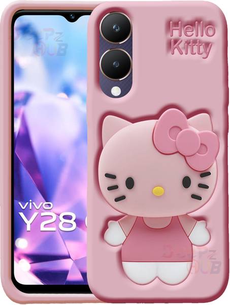 DeepzHub Back Cover for Vivo Y28 5G, Cute Hello Kitty Soft Case Cover with Kitty Face Holder for Girls
