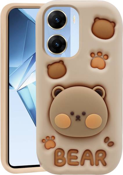 Asgeot Back Cover for Vivo V29E 5G Cute Funny Bear Case with Bear Face Holder for Girls (Brown)