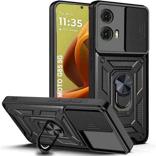 AIBEX Back Cover for Motorola G85 5G| D10 Tough Armor | Sliding Camera Shield | Ring Holder Kickstand