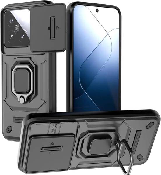 COVERLINE Back Cover for Xiaomi 14 360 Metal Bracket and Sliding Camera Cover Case