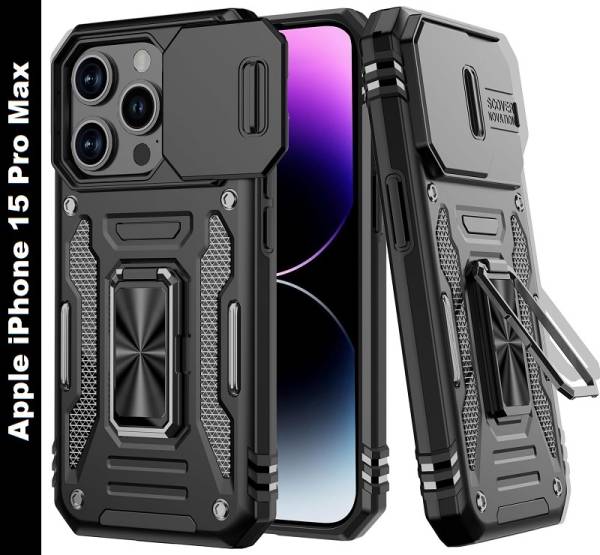Moshking Back Cover for iPhone 15 Pro Max, with Sliding Camera Cover & 360 Protection Ring Stand Mobile Case