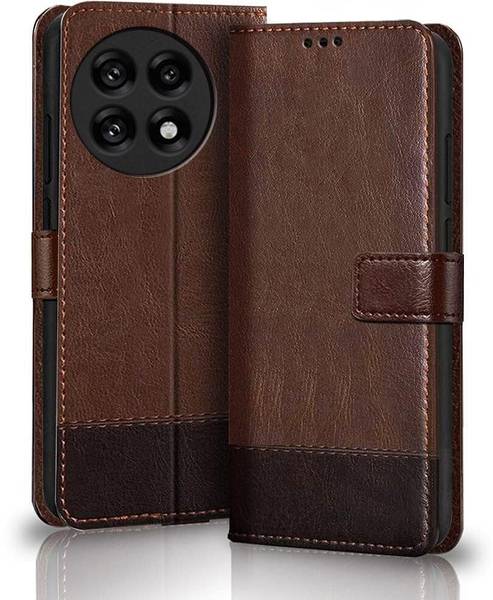 PAKME XUSIVE Flip Cover for OnePlus 13R 5G -Dual-Color Leather Finish Wallet - Brown & Coffee