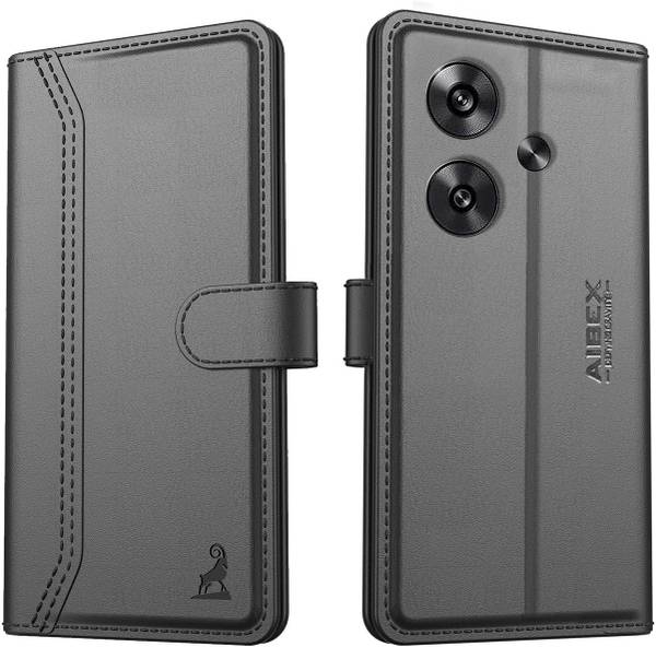 AIBEX Flip Cover for Poco F6 5G |Premium Leather Finish | Magnetic Closure | Kickstand Feature | Shockproof