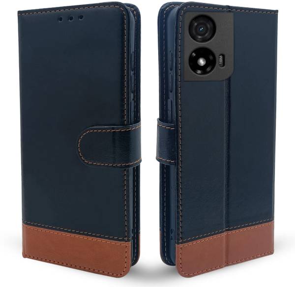 SESS XUSIVE Flip Cover for Motorola Moto G04 5G -Dual-Color Leather Finish Wallet - Black & Brown