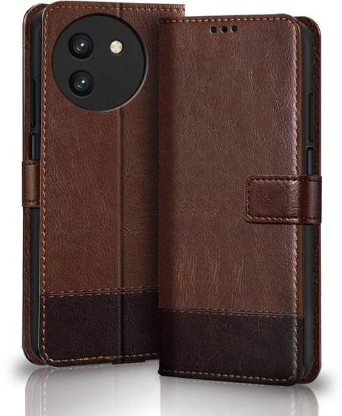 SESS XUSIVE Flip Cover for Vivo T3X 5G -Dual-Color Leather Finish Wallet - Coffee & Brown