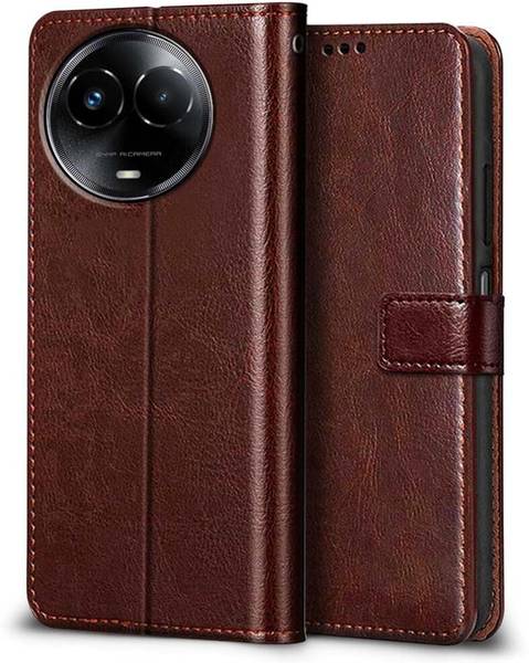 Realme 11 / 11X 5G / C67 5G / Narzo 60X 5G, Genuine Leather Finish, Wallet Stand and Shock Proof Leather Flip Cover