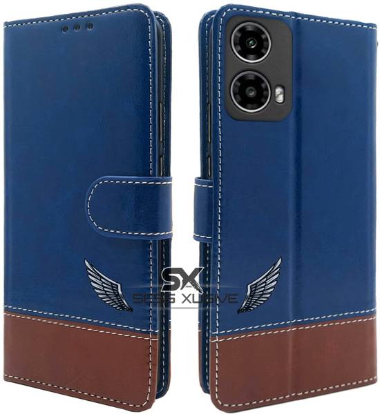 SESS XUSIVE Flip Cover for Motorola Moto G45 5G -Dual-Color Leather Finish Wallet - Blue & Brown