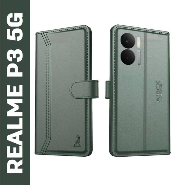 AIBEX Flip Cover for Realme P3 5G|Premium Leather Finish | Magnetic Closure | Kickstand Feature | Shockproof