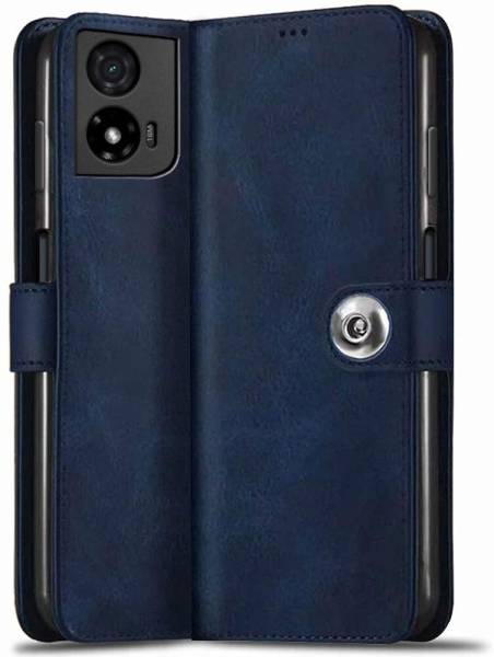 SESS XUSIVE Flip Cover for Motorola Moto G04 5G Designer Button Magnet Closure - Button Blue